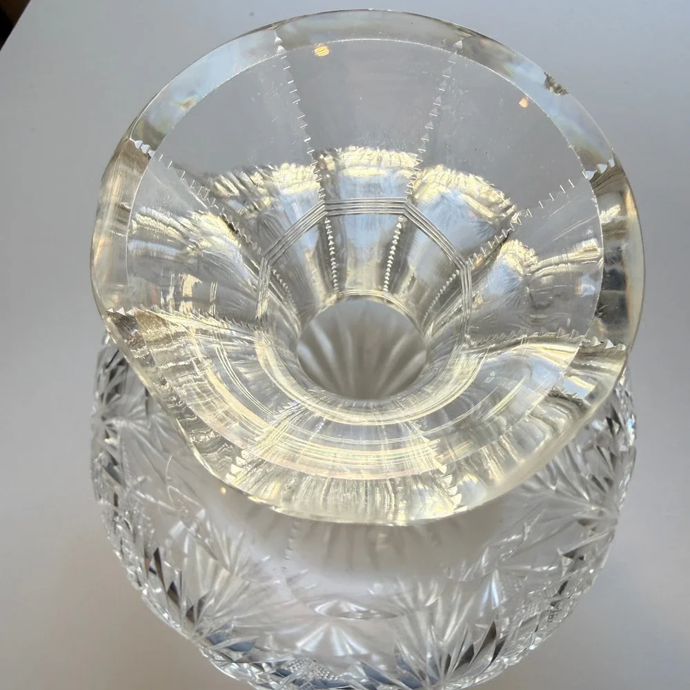 Antique American Brilliant Hand Cut Crystal Decanter Starburst Pinwheel Squat